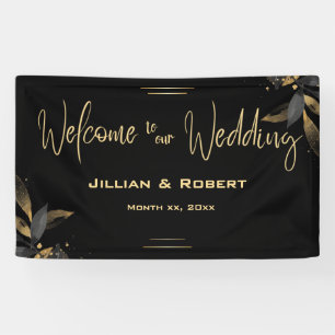 Elegant zwart-wit, met gouden bruiloft spandoek