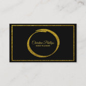 Elegant zwart, wit, met gouden glitterrand visitekaartje (Voorkant)