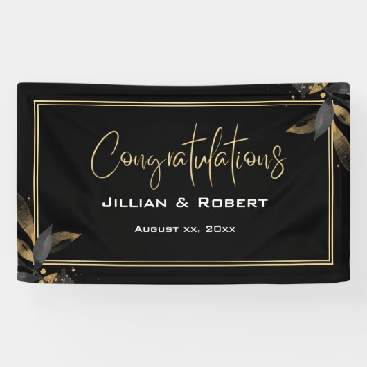 Elegant zwart-wit, met gouden weddenschappen spandoek (Horizontaal)