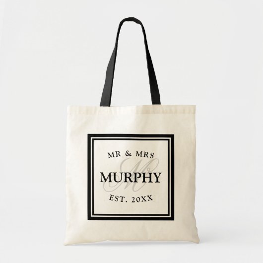 Elegant zwart-wit: mevrouw monogram bruiloft tote bag (Voorkant)