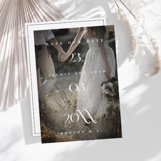 Elegant zwart wit minimale foto bruiloft save the date