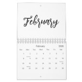 Elegant zwart-wit minimalistisch 2025 kalender (Feb 2026)