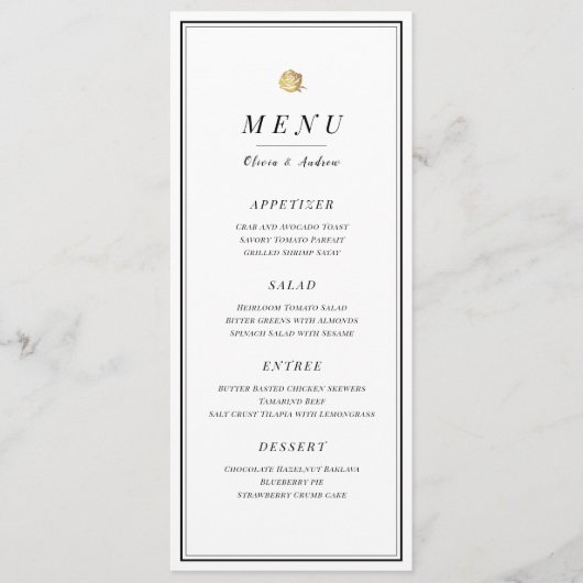Elegant zwart-wit minimalistisch huwelijksmenu menu (Voorkant)