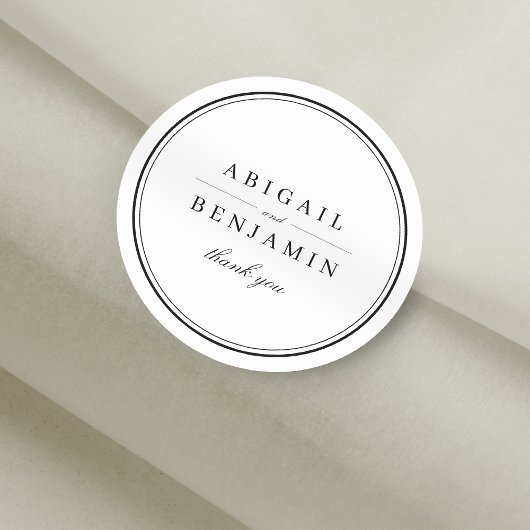 Elegant zwart-wit minimalistische bruiloft ronde sticker