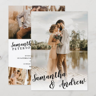 Elegant zwart-wit minimalistische fotobruiloft kaart