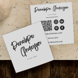 Elegant zwart-wit minimalistische QR-code Modern Vierkante Visitekaartje