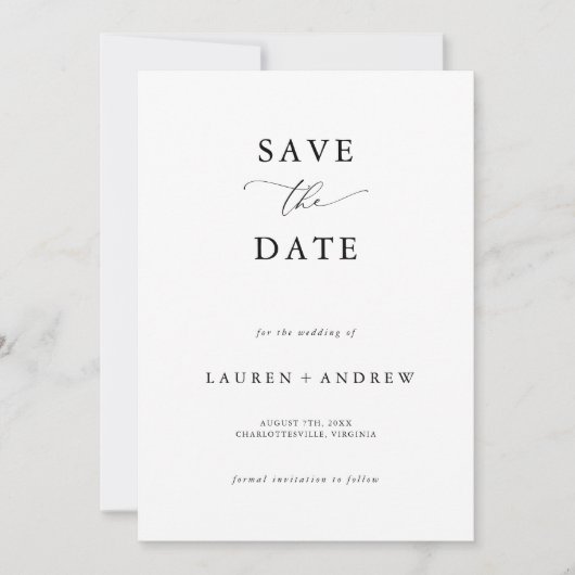 Elegant Zwart & Wit Modern Classic Save the Date Kaart (Voorkant)
