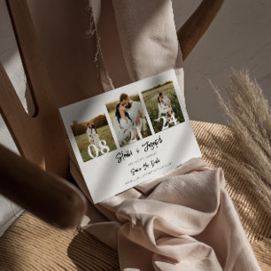 Elegant Zwart & Wit Modern Drie foto's Bruiloft Save The Date