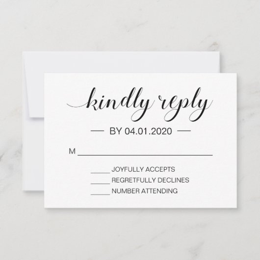 Elegant Zwart-Wit Modern Minimalistisch RSVP (Voorkant)