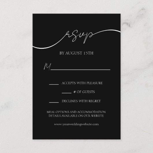 Elegant Zwart-Wit Modern Script Bruiloft RSVP Informatiekaartje (Voorkant)