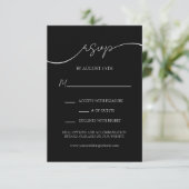 Elegant Zwart-Wit Modern Script Bruiloft RSVP Informatiekaartje (Staand voorkant)