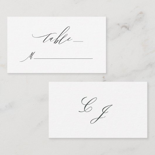 Elegant Zwart Wit Modern Script Monogram Bruiloft Plaatskaartje (Voorkant / Achterkant)
