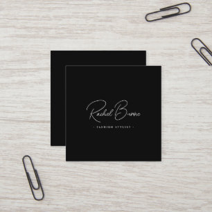 Elegant zwart-wit Modern Script Square Vierkante Visitekaartje