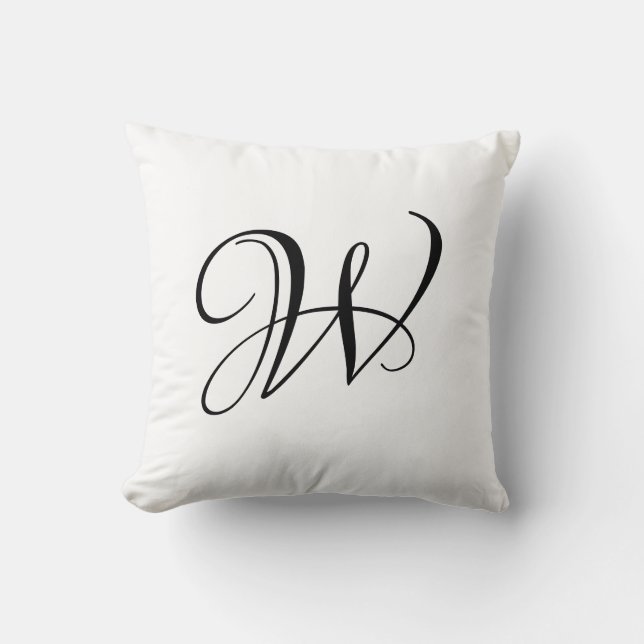 Elegant zwart-wit monogram aangepast script kussen (Voorkant)