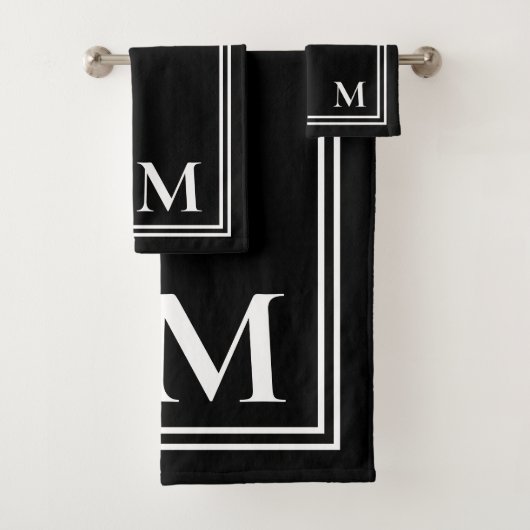 Elegant zwart-wit monogram bad handdoek (Insitu)