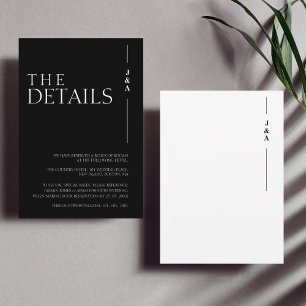 Elegant Zwart Wit Monogram Bruiloft Details Informatiekaartje