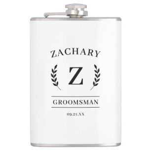 Elegant zwart & wit monogram groomsmen cadeau heupfles
