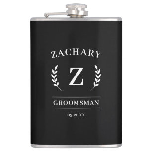 Elegant zwart & wit monogram groomsmen cadeau heupfles