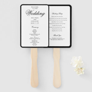 Elegant zwart-wit monogram huwelijksprogramma handwaaier