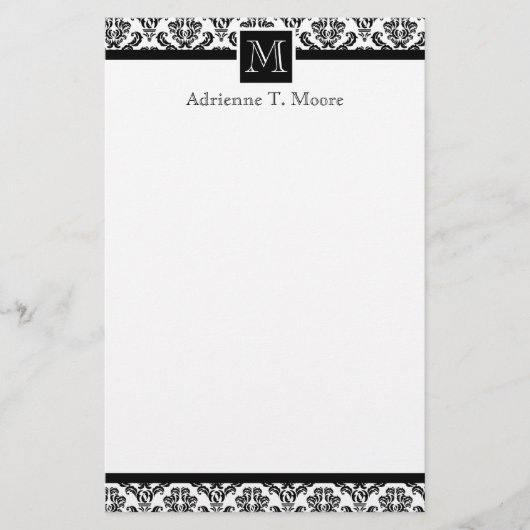 Elegant zwart wit monogram Initiaal briefpapier (Voorkant)
