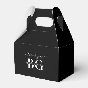 Elegant Zwart-wit Monogram Initialen Bruiloft Bedankdoosjes