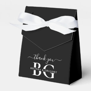 Elegant Zwart-wit Monogram Initialen Bruiloft Bedankdoosjes