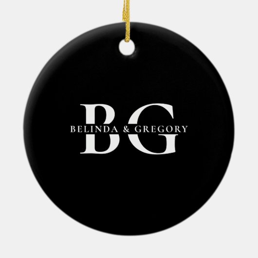 Elegant Zwart-wit Monogram Initialen Bruiloft Keramisch Ornament (Achterkant)