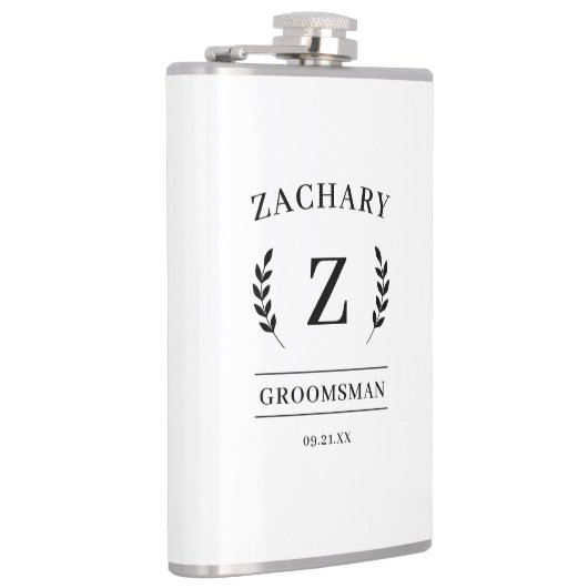 Elegant zwart-wit monogram kado voor bruidsjonkers heupfles (Rechts)