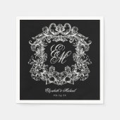 Elegant zwart-wit monogram kam script bruiloft servet (Voorkant)