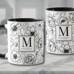 Elegant Zwart Wit Monogram Mok