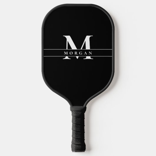 Elegant Zwart Wit Monogram Naam gepersonaliseerd Pickleball Paddle (Voorkant)