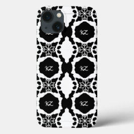 Elegant zwart-wit monogram patroon iPhone 13 hoesje