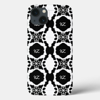 Elegant zwart-wit monogram patroon iPhone 13 hoesje