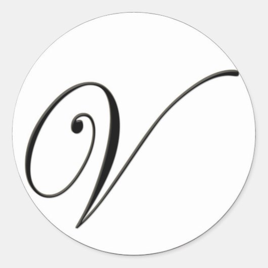 Elegant zwart-wit monogram V Ronde Sticker (Voorkant)