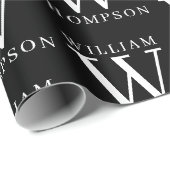 Elegant Zwart & Wit Monogrammed Naam Initiaal Cadeaupapier (Rol Hoek)