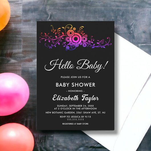Elegant zwart-wit neon Herfst Baby shower Kaart