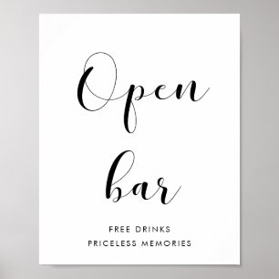 Elegant zwart-wit Open Bar voor bruiloft Poster
