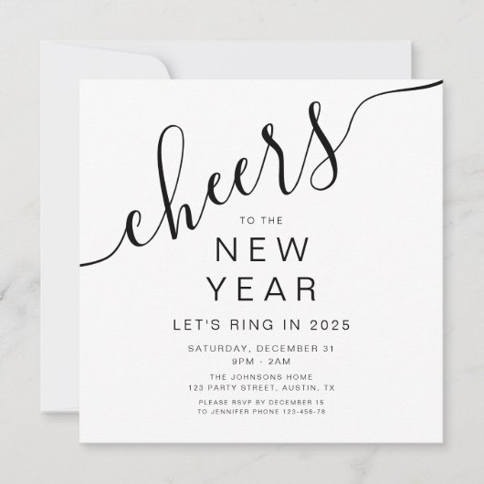 Elegant zwart-wit oud-en-nieuwfeest kaart (Voorkant)