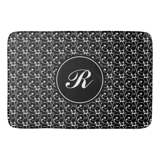 Elegant zwart-wit Patroon Monogram Badmat (Voorkant)