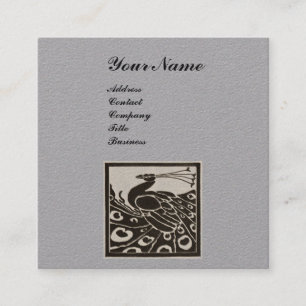 ELEGANT ZWART WIT PAUW MONOGRAM Grijs Papier Vierkante Visitekaartje