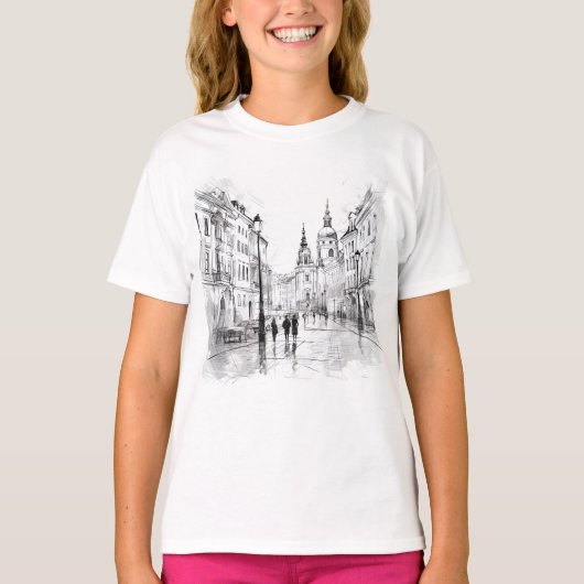 Elegant zwart-wit Praag T-shirt voor haar (Voorkant)