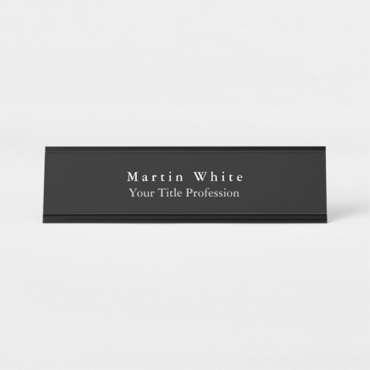 Elegant Zwart Wit Professioneel Modern Bureau Naambordje (Voorkant)