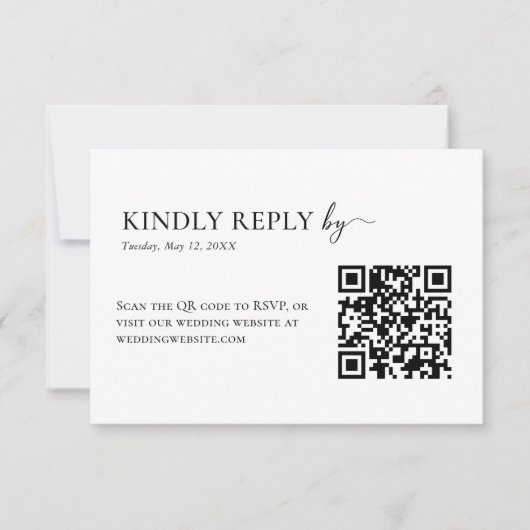 Elegant Zwart & Wit QR Code Bruiloft RSVP Kaartje (Voorkant)