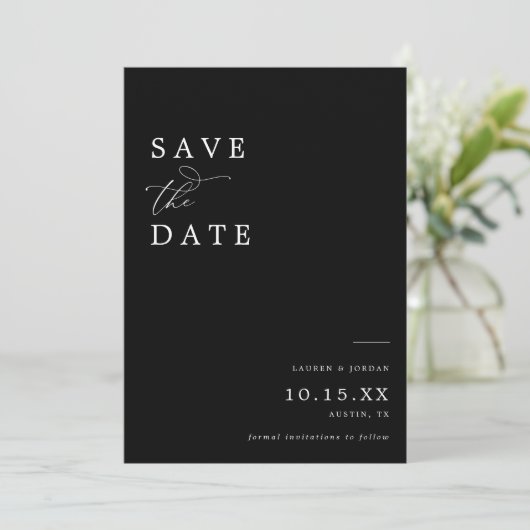 Elegant Zwart & Wit QR Code Bruiloft Save The Date (Staand voorkant)
