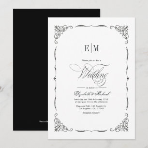 Elegant zwart-wit QR-code-huwelijk met monogram Kaart