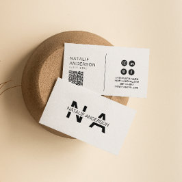 Elegant Zwart & Wit QR Code Modern Monogram Logo Visitekaartje