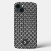 Elegant zwart wit Retro Bloemenpatroon Monogram Case-Mate iPhone Case (Achterkant)