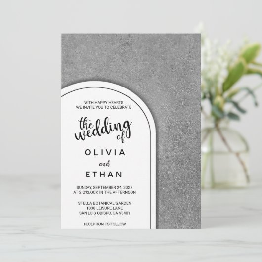 Elegant zwart-wit roestvrij huwelijk uitnodiging (Staand voorkant)