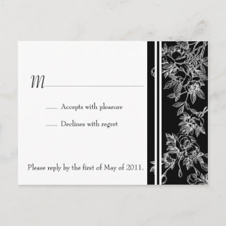 Elegant zwart-wit Rose RSVP Briefkaart