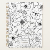 Elegant Zwart Wit Rozen Line art Floral Planner (Voorkant)